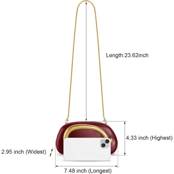 Women's Wine Red PU leather Acrylic Magnetic Buckle High Quality Trendy Clutch - Picture 6 of 6